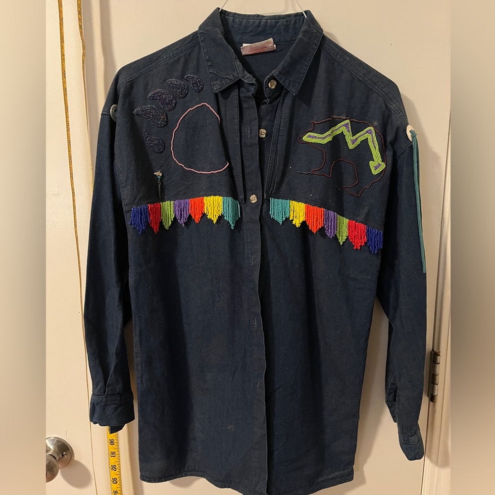 Beautiful Hand Embroidered and Beaded Western Shirt. Vintage.